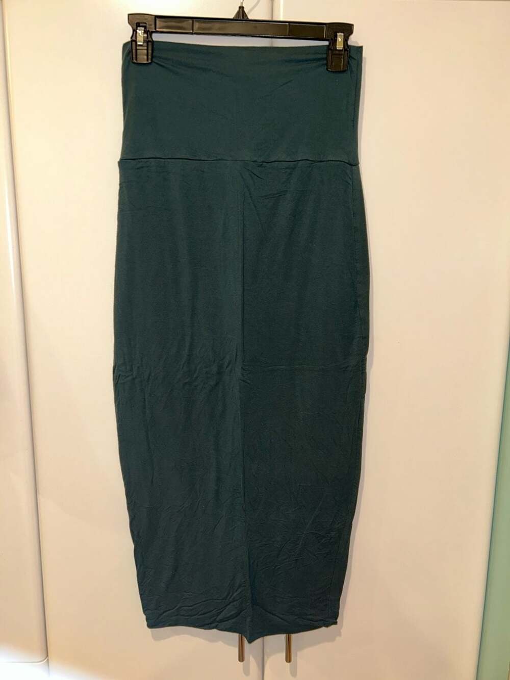 Solid Dark Green High Waist Midi Pencil Skirt